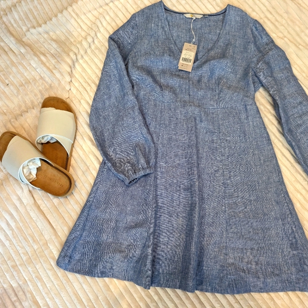 NWT Boden linen blue dress  4P